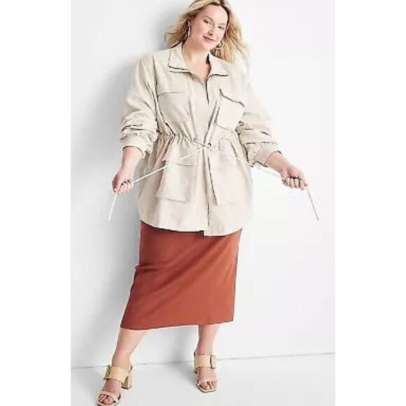 Future Collective x Jenny K Lopez Linen Utility Beige Tan Zip Up 2X Neutral Chic - Picture 3 of 9